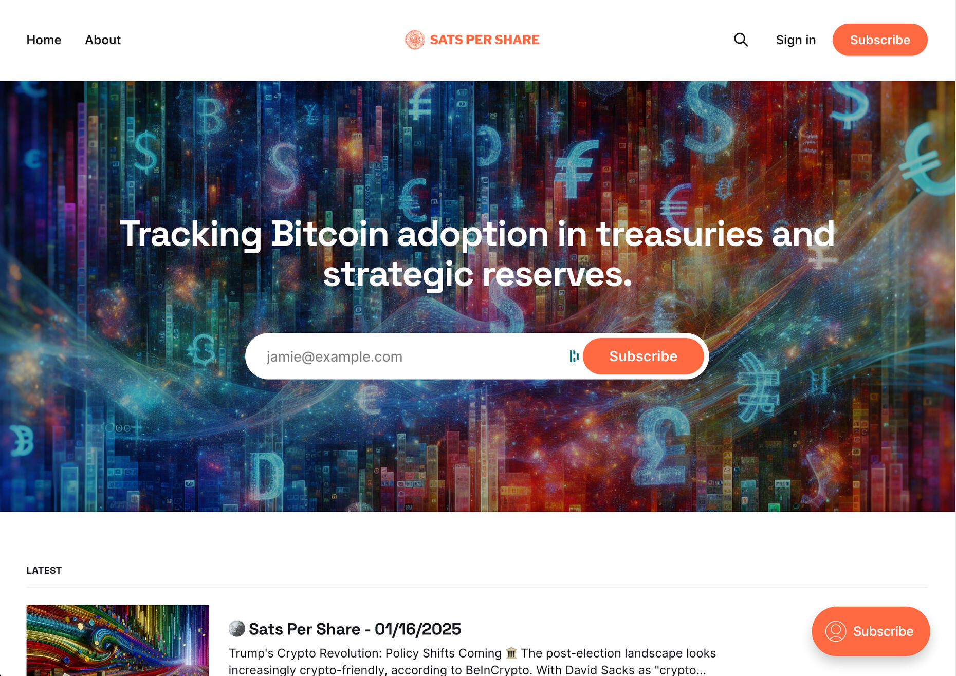 Sats Per Share - Tracking Bitcoin adoption as a treasury asset. Sats Per Share - Tracking Bitcoin adoption as a treasury asset.